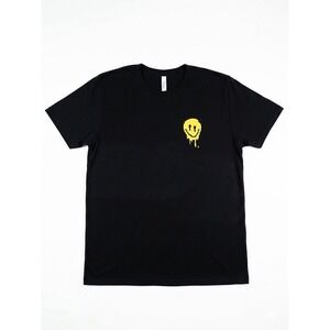 Black Drip Smiley Face Graphic T-Shirt Men's Size Large Short Sleeve Casual Tee